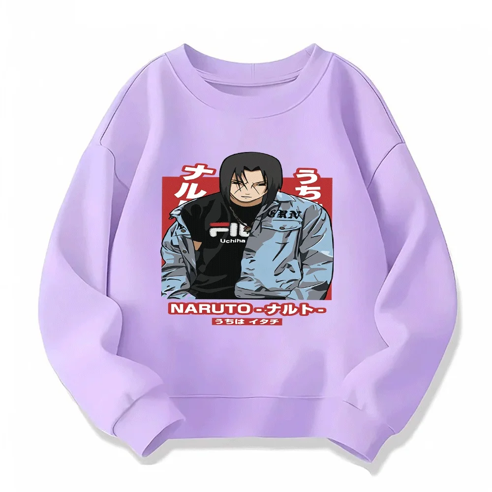 나루토 우치하 키즈 후드 패션 애니메이션 캐릭터 프린트 스웨트 셔츠 소년 소녀용 긴 소매 풀오버 캐주얼 아동복