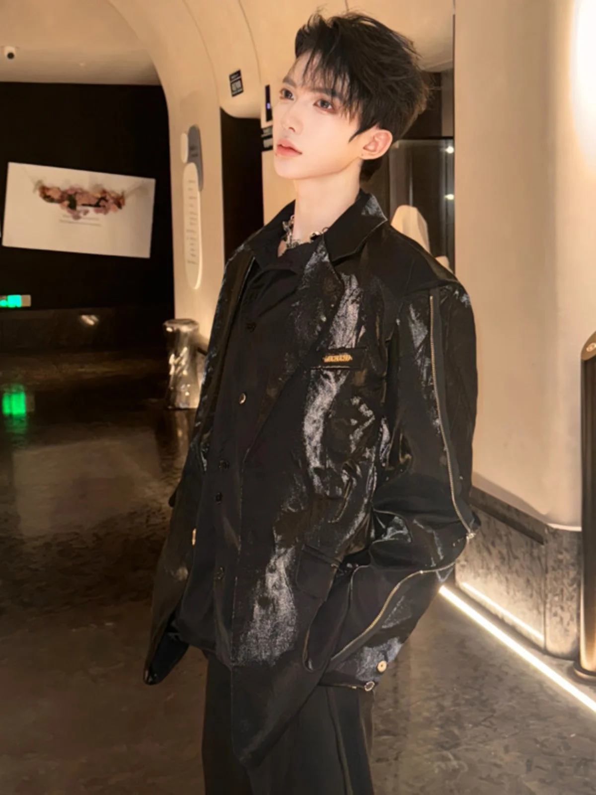 

American Sle Cleanfit oulder Padded Men's Suit Jaet Autumn Winter Faion Brand Haome Single Button Jaet Casual Wear