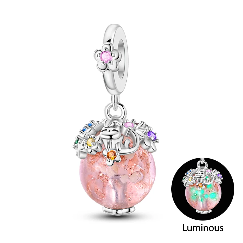 Original Charms Silver Beads Glowing Planet Pendant