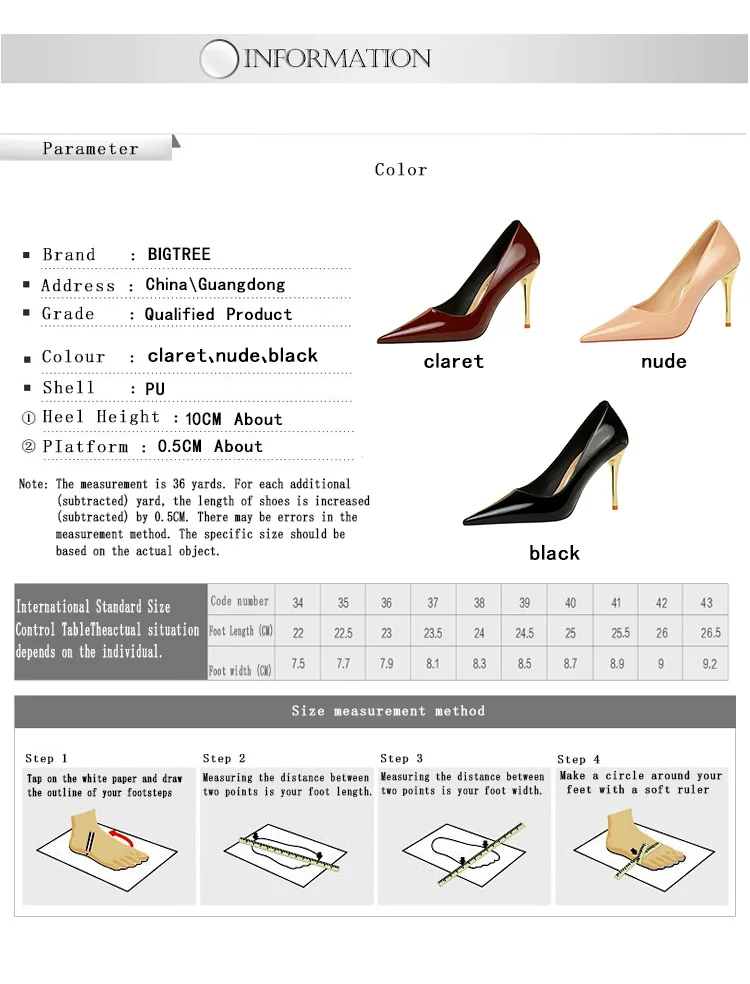 BIGTREE Quality Woman Pumps Patent Leather High Heels Sexy Party Metal Stilettos Luxury High-heeled Shoes Size 43