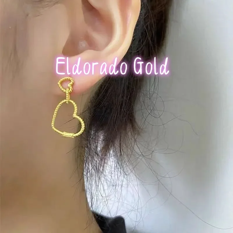 

Eldorado Gold Eldorado 2025 2025High Quality AU750 18K Gold Simple And Fashionable Heart-shaped Women's Style Earrings Luxuriou