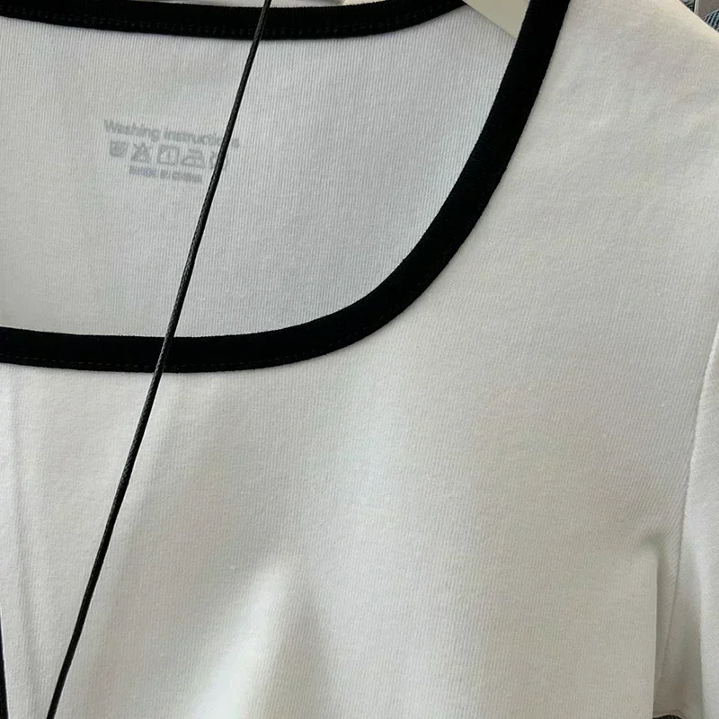 Feminino verão colheita topos de algodão sólido camisetas femininas esportivas manga curta moda casual branco preto roupas magro o-pescoço