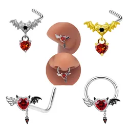 Gothic Nose Rings for Women Surgical Steel Nose Studs for Men Bat Septum Nose Piercing Jewelry Heart Dangle Body Jewelry