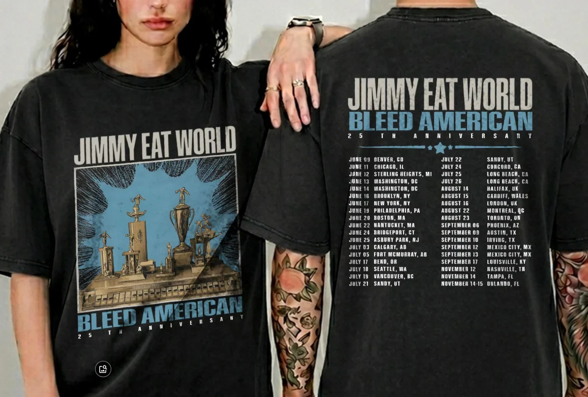 Jimmy Eat World Bleed American 25th Anniversary Tour 2026 T-Shirt für Männer und Frauen, Sommer-Baumwollkleidung, modische Kurzarm-T-Shirts – Detail 5