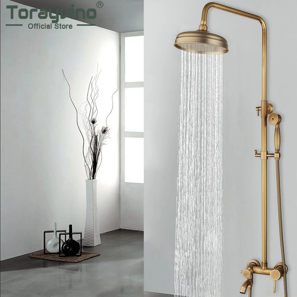 

Torayvino Bathroom Shower Set With Shower Head Doccia Brass Faucet Antique Brass Wall Mounted Sprayer Rainfall Shower Mixer Tap