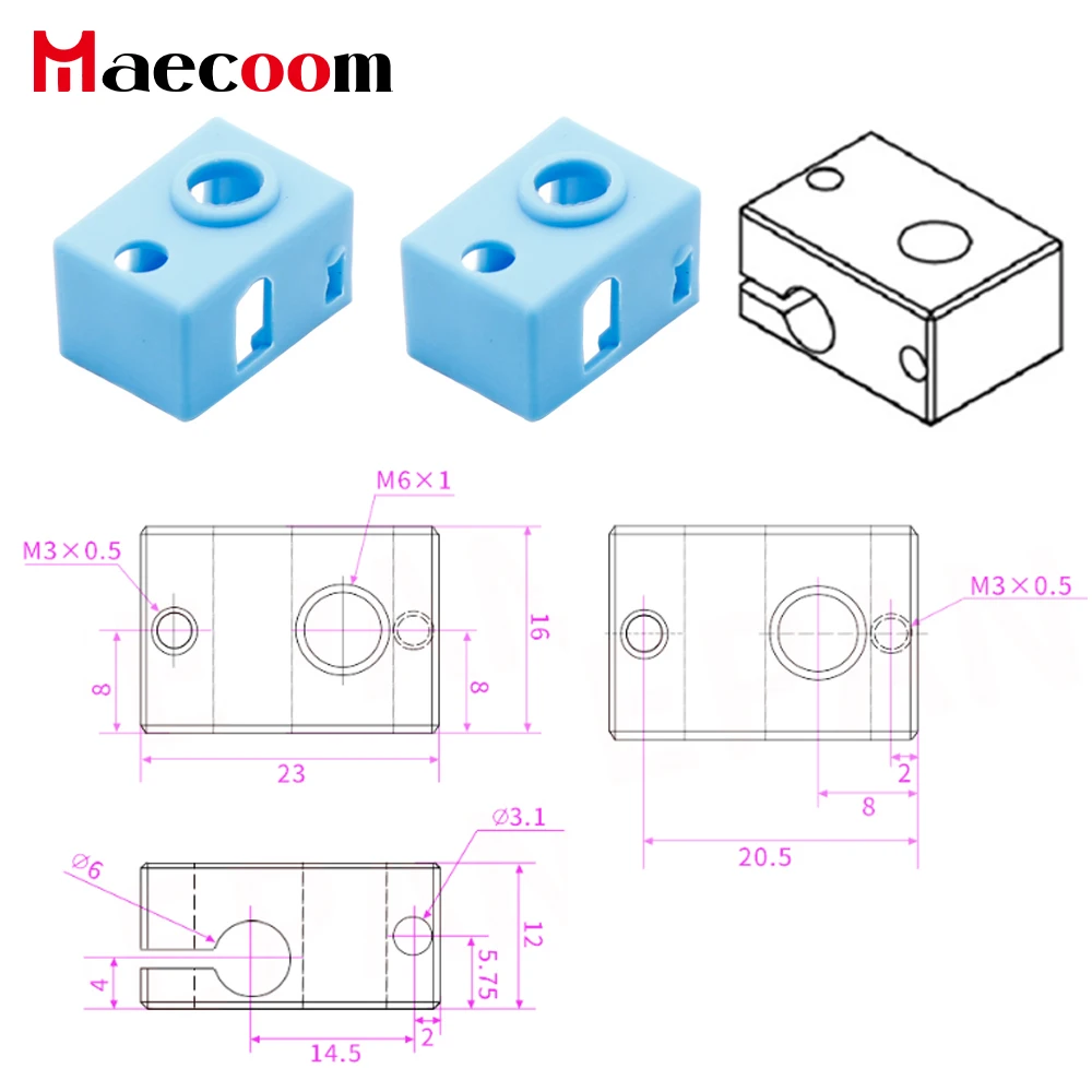 E3D V6 PT100 Heated Block Silicone Sock Cover PT100 V6 Heat Block Warm Keeping Cover 3D Printer Parts Protective Socks