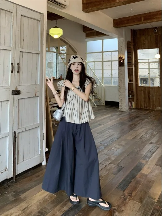 

Fre Summer Svel irt для женщин Cute Doll Sle Flng Sve Топ в полоску Свободная блузка Sweet ort Sve