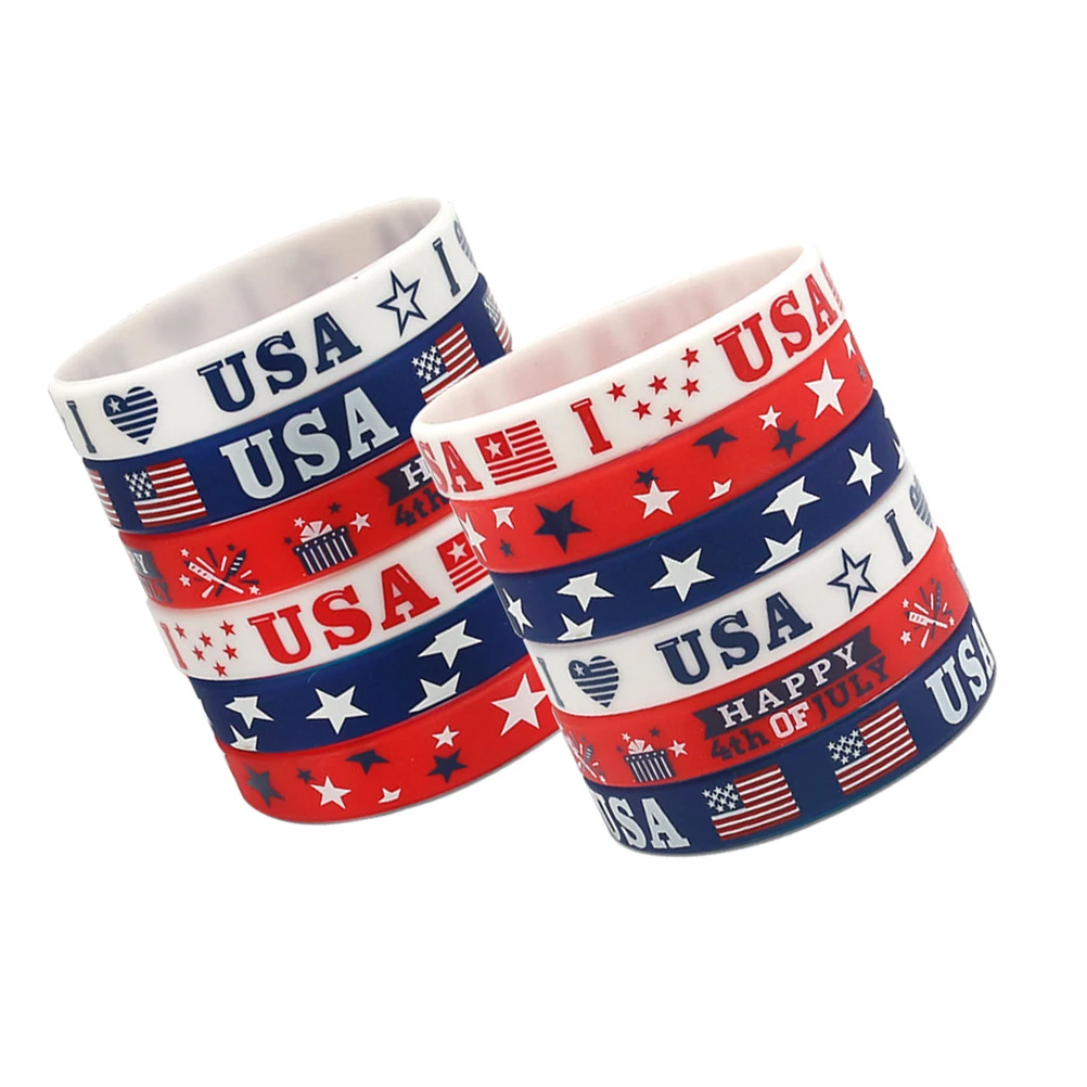 

12pcs Flag Bracelets Multicolor Silicone Wrist Wristband Independence Day Wristbands Patriotic Party Accessories