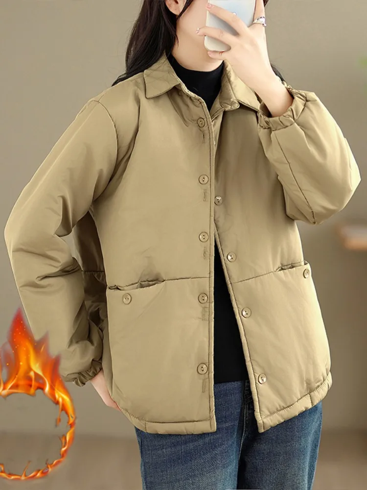 

Новая зимняя хлопковая куртка с цветным воротником в стиле ретро, женская домашняя одежда с хлопковой подкладкой, верхняя одежда для мамы, теплая и удобная