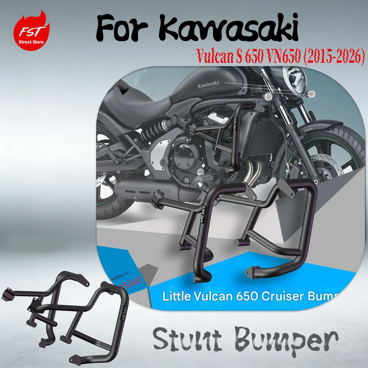

For Kawasaki Vulcan S 650 VN650 (2015-2026), Cruiser Anti-Fall Bumper & Passenger Backrest Motorcycle Modified Accessories