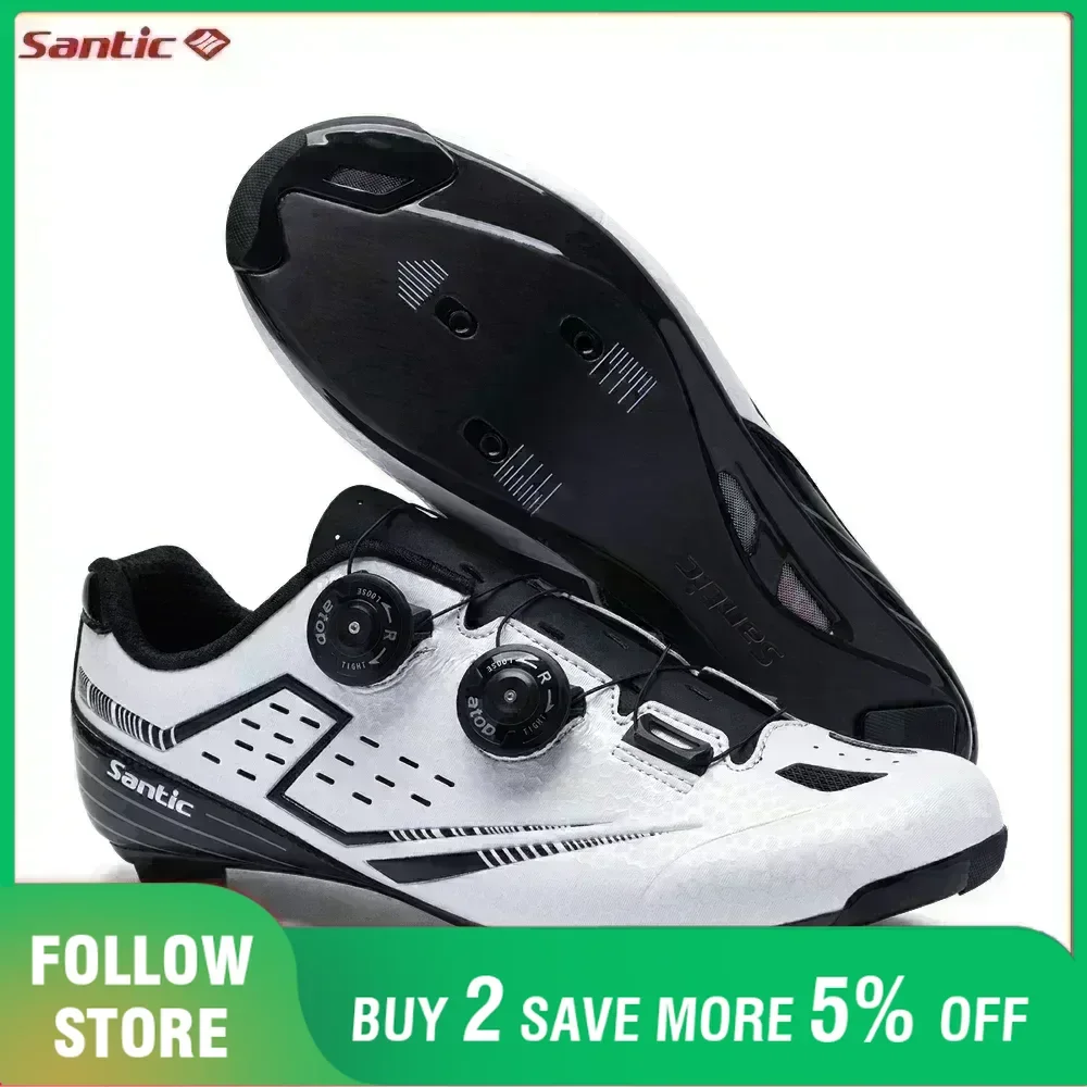 

Santic Carbon Fiber Sole Cycling Lock Shoes Outdoor Road Riding Bicycle Sneakers Adjustable Auto-Lock Lace Road Racing Shoes