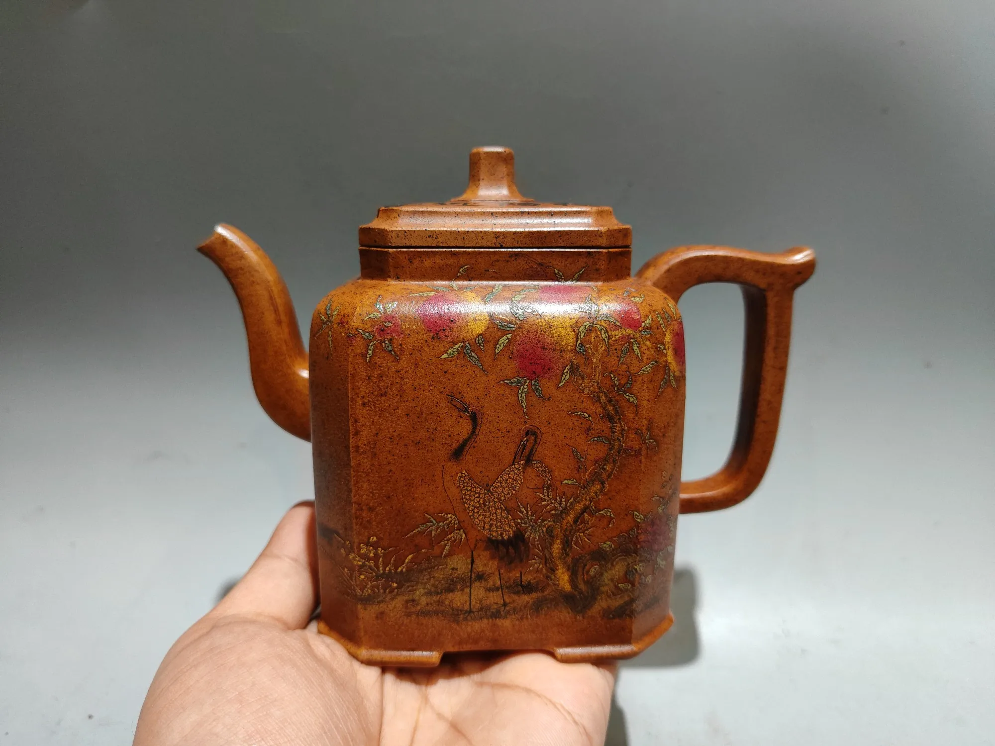 Purple clay Painted Crane pattern Fish texture cover Dragon Mouth Pot Mountain pattern 4 cups A set of pots Teapot Pot Tea Maker