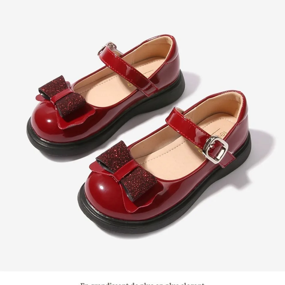 

Girls Flats Red PU Leather Shoes Children Princess Shoes With Bow-knot Sweet Kids Mary Janes Elegant Classic British Style HSD09