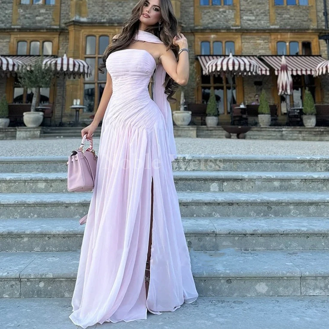 Шифоновое вечернее платье Элегантное платье трапециевидной формы без бретелек для выпускного вечера Плиссированное вечернее платье на заказ