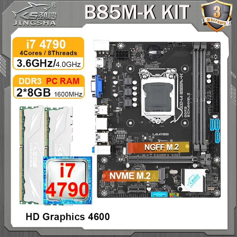 JINGSHA B85 M-ATX LGA 1150 مجموعة اللوحة الأم i7 4790 CPU 2*8GB DDR3 RAM Kit ألعاب الكمبيوتر placa mae processador i7 e memorial كاملة