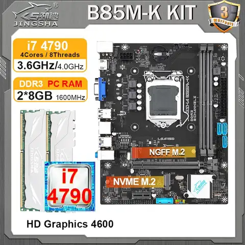JINGSHA B85 M-ATX LGA 1150 motherboard kit i7 4790 CPU 2*8GB DDR3 RAM Kit pc gamer placa mae processador i7 e memorial completo