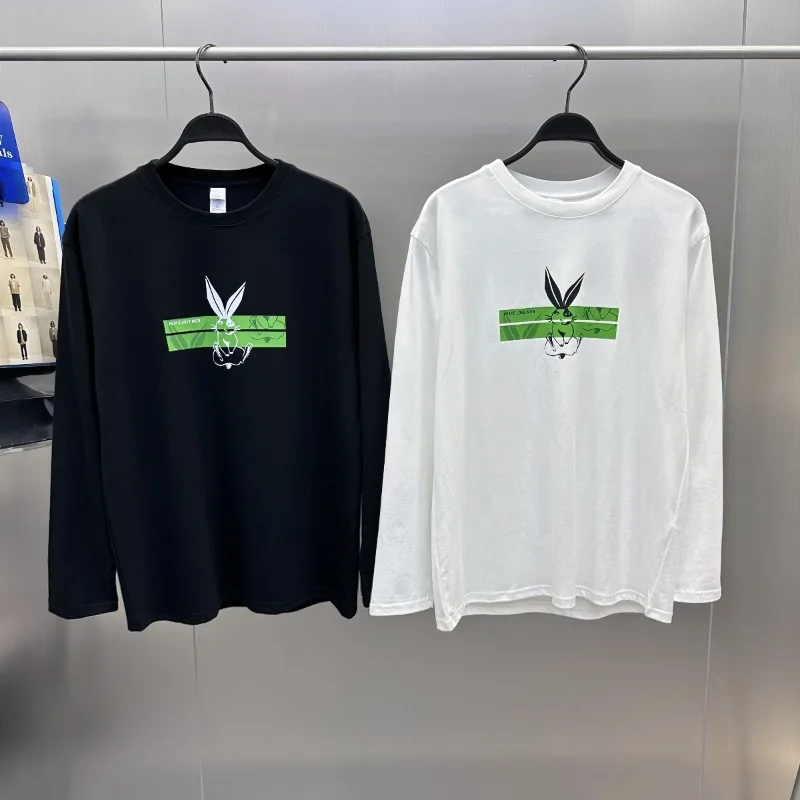 

Свободная футболка с длинным рукавом и круглым вырезом, модный принт с головой кролика, повседневный весенний мужской топ, молодежный стиль Vitali Sle