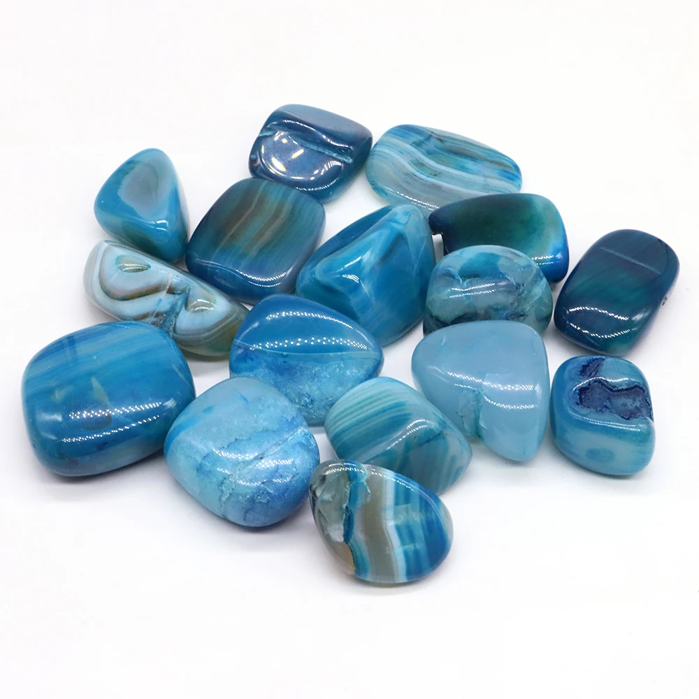 Natural Blue Stripe Agate Crystal Healing Stones, Irregular Tumbled Bulk Mineral Specime Gemstone, Home Aquarium Decoration Gift