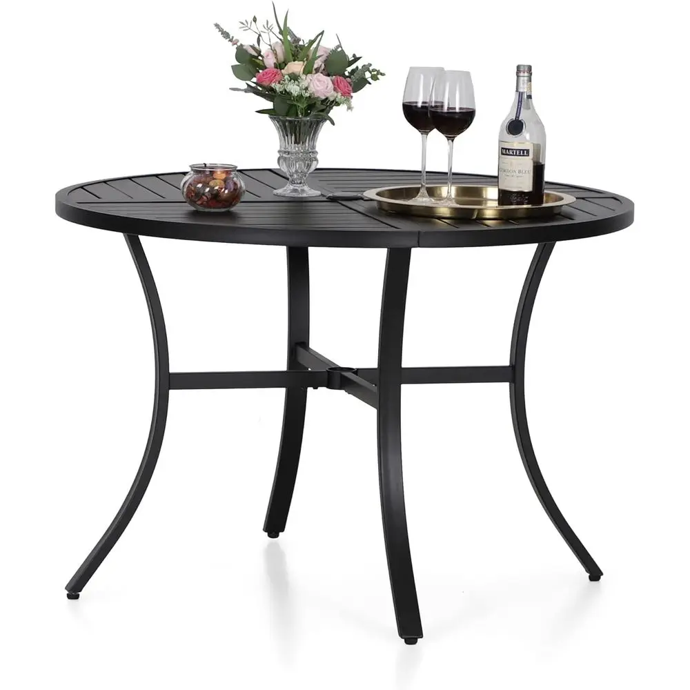 

Круглый всепогодный уличный обеденный стол, металлический стол для патио 42 дюйма с регулируемым отверстием для зонта для двора и сада