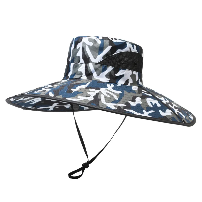 Summer men\'s hat outdoor sunshade hat 15cm large eaves fishing sun protection hat mountain sun