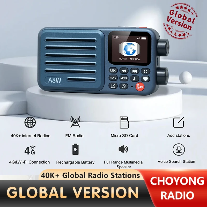 CHOYONG A8W Portable Internet Radio Single Band Radio Multi-Scene Voice Control Radios 4G&Wi-Fi Connection Speaker Custom Gifts