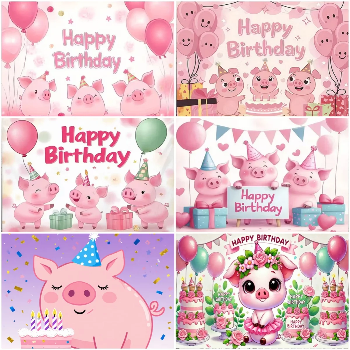 

Cartoon Cute Pigs Happy Birthday Backdrop Children's Party Decoration Background Baby Photography Studio Prop Banner Kids Gifts