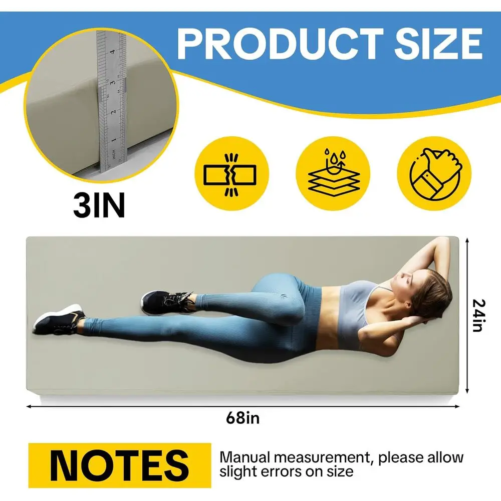 سجادة يوجا سميكة من جلد البولي يوريثان مقاس 68 × 24، 3 رغوة عالية الكثافة للياقة البدنية والبيلاتيس والتمدد