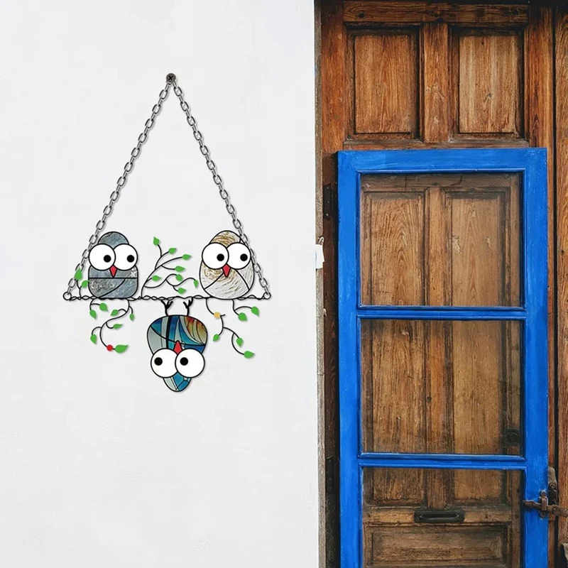 Cute Cartoon 3 Owl Pendant Creative Color Owl Pendant Home Garden Decoration Door Hanging Decorations, A Durable