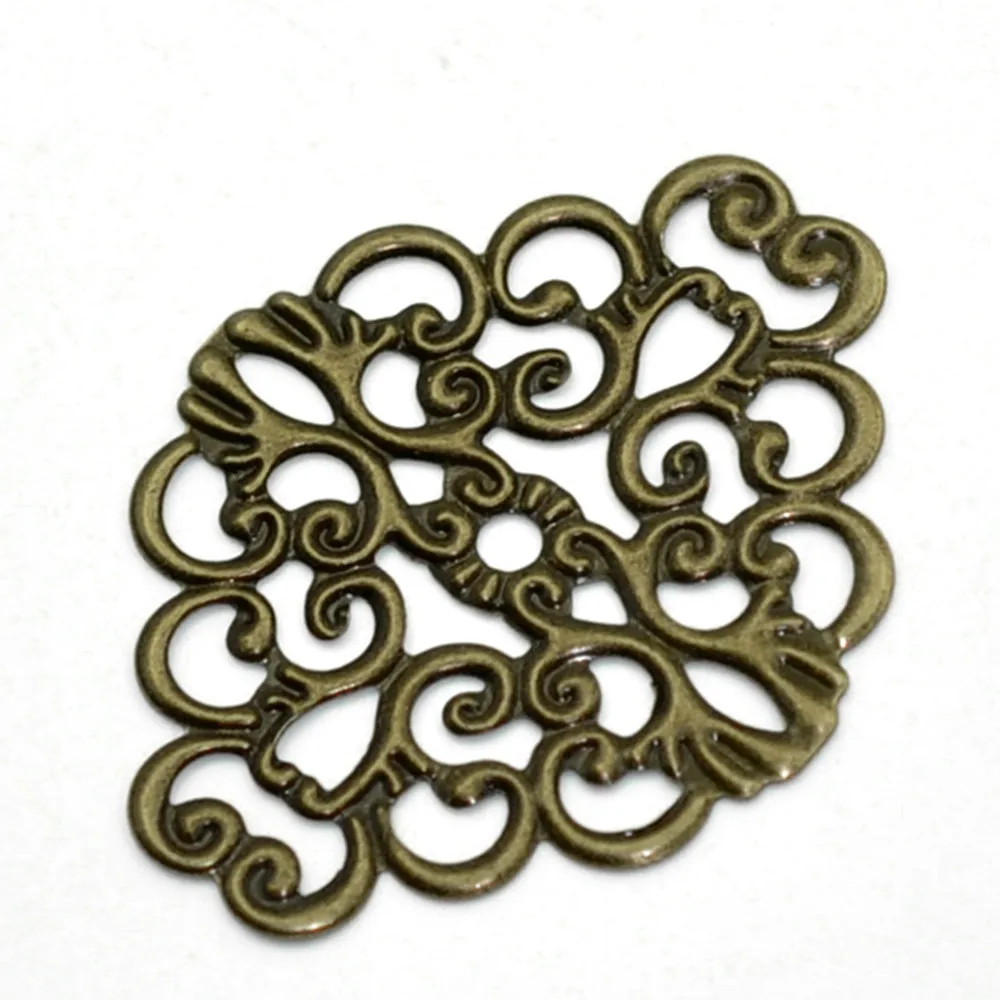 Bronze Hollow Flower Wraps Connectors Cabochon Cameos DIY Jewelry Findings Fit Cabochon Base Settings,37x30mm，1PC