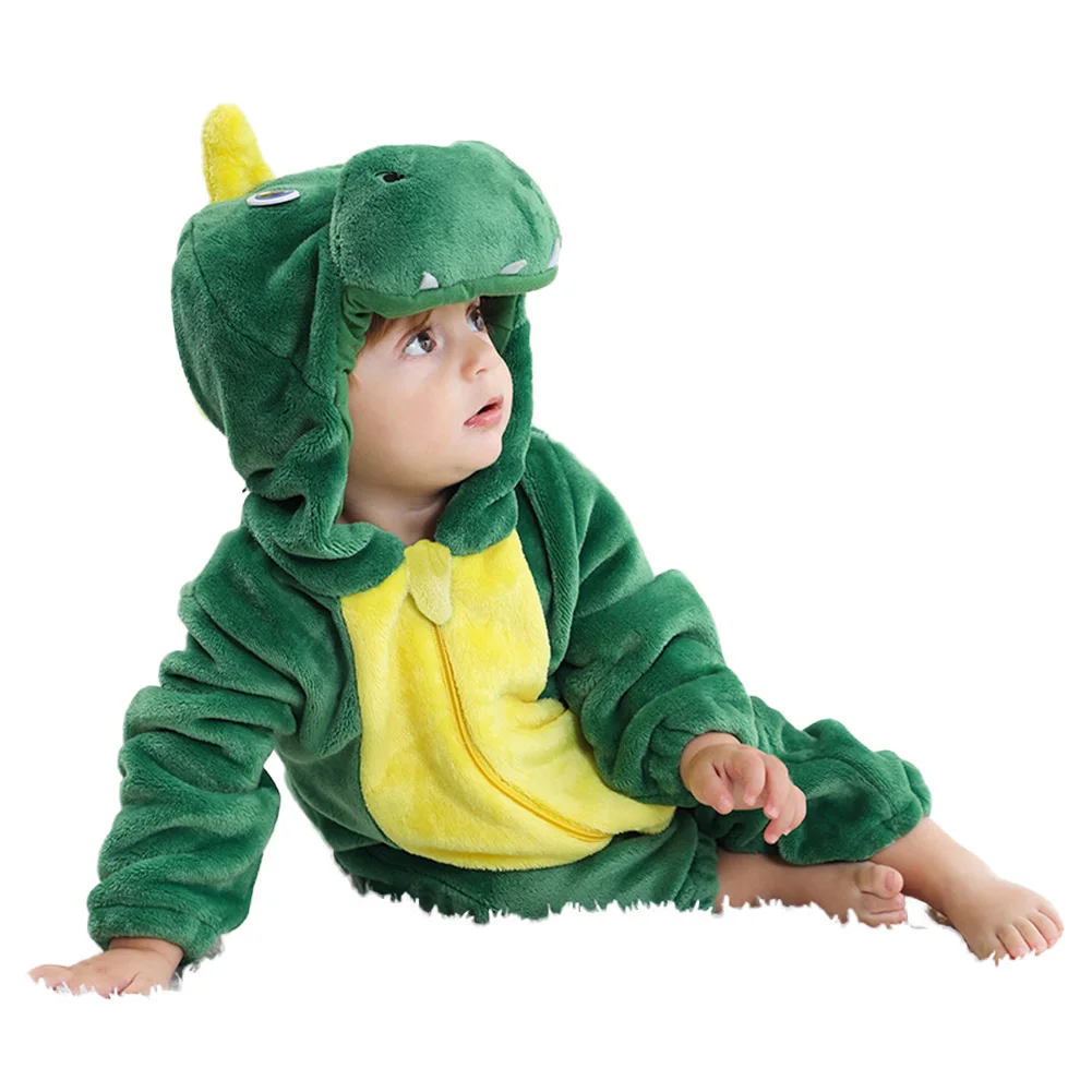 Cartoon Animal Costume Disguise Dinosaur Cosplay Kids Boys Fantasy Pajamas Flannel Home Clothes Hooded Winter Sleepwear Child