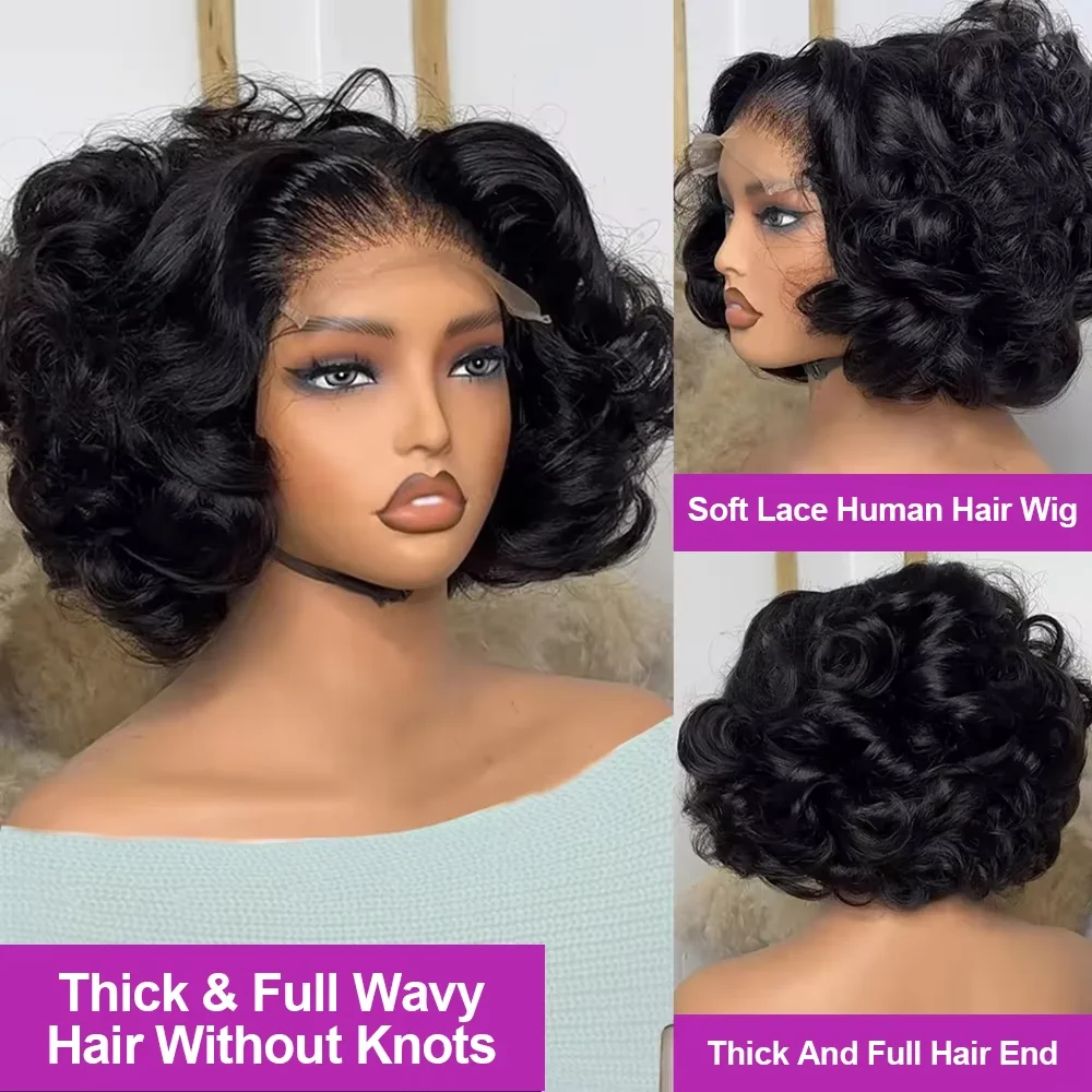 13x6 Lace Frontal Wigs Brazilian 100% Human Hair 250% Short Curly Bob Body Wave 7x5 Glueless Bob Wig Human Hair For Women ﻿