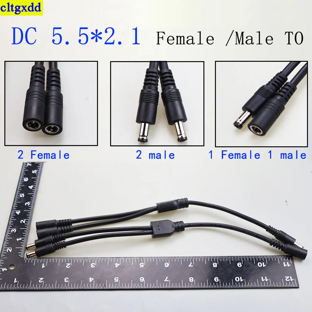 

Cltgxdd 1piece 18awg 10A 1-36v 2-channel 1 male and 2 female DC power adapter 5.5mmx2.1mm splitter connector extension cable