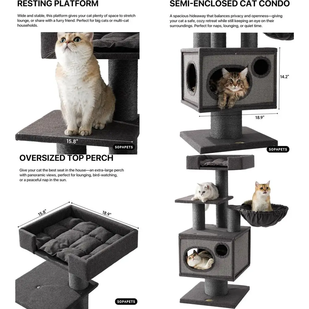 

Прочная большая лежанка-когтеточка для крупных кошек весом более 9 кг с сизалевым столбом, гамаком, лежанкой, домиком и кроватью - черная