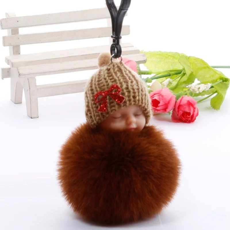 Personalized Gift Best Wish Sleeping Baby Plush Doll Fur Ball Key Chain Pendant Baby Shower Birthday Wedding Party Favors Gifts