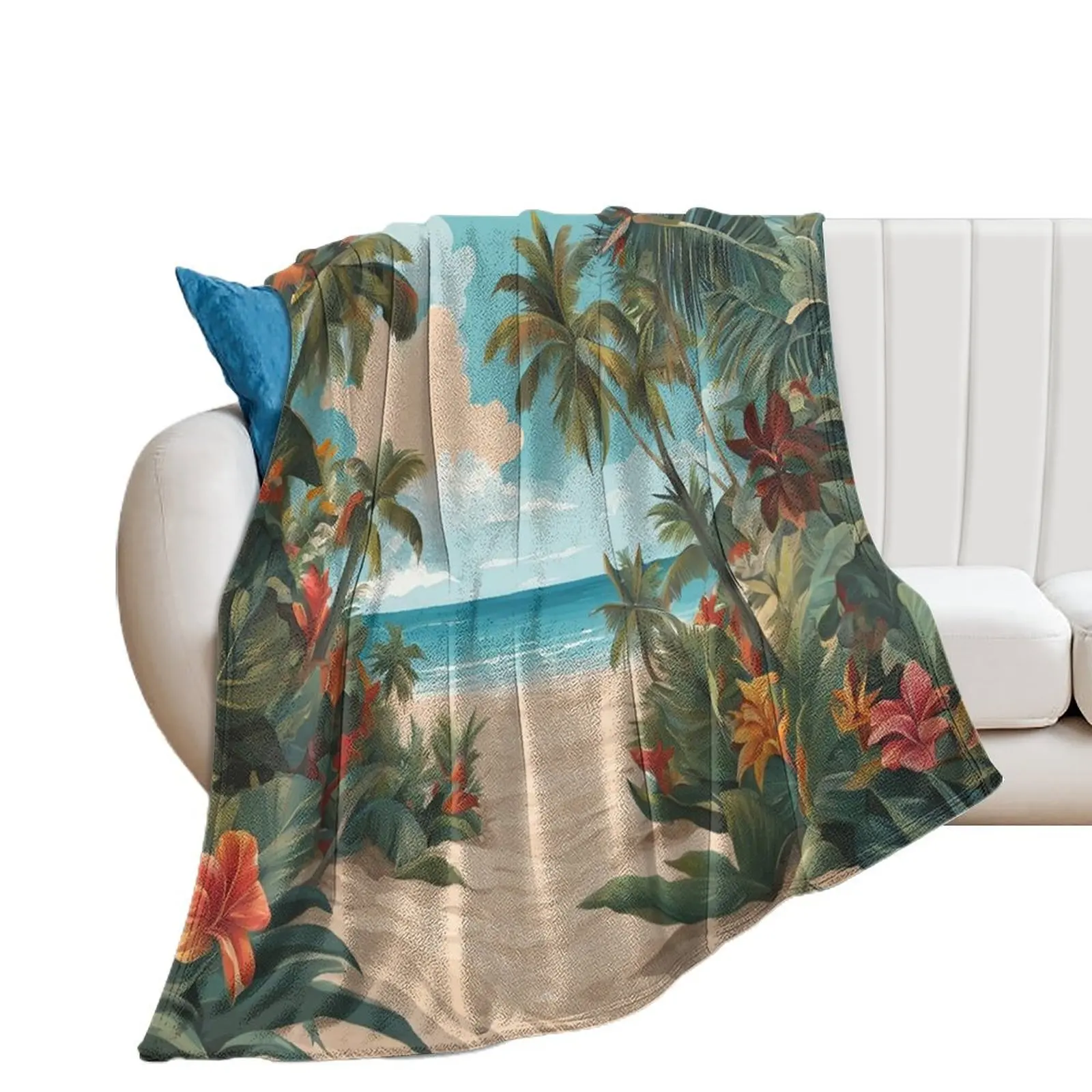 

Tropical Beach Entrance With Flowers And Palms Throw Blanket Sofa Throw Weighted Blankets