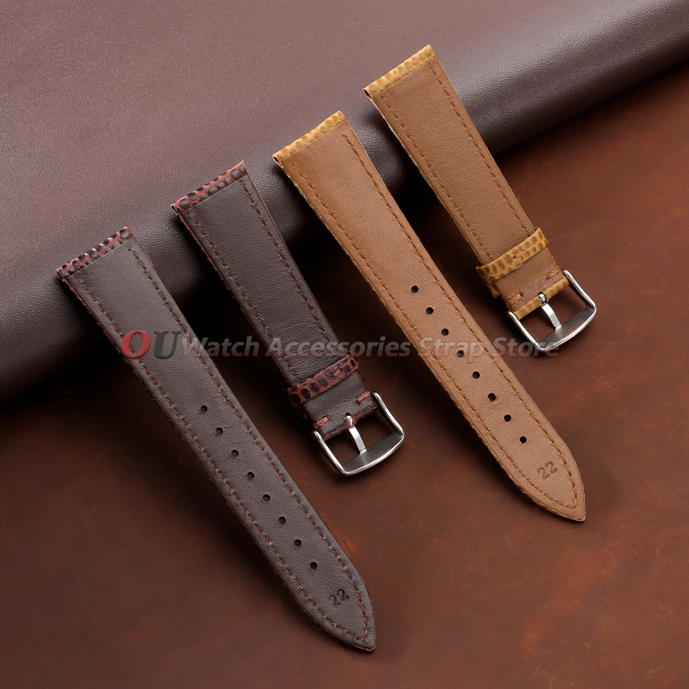 16mm 18mm 20mm 22mm Brown Lizard Pattern Leather Watch Band for Seiko Cowhide Watch Strap for Huawe Watch GT6/5/4 Men Bracelets
