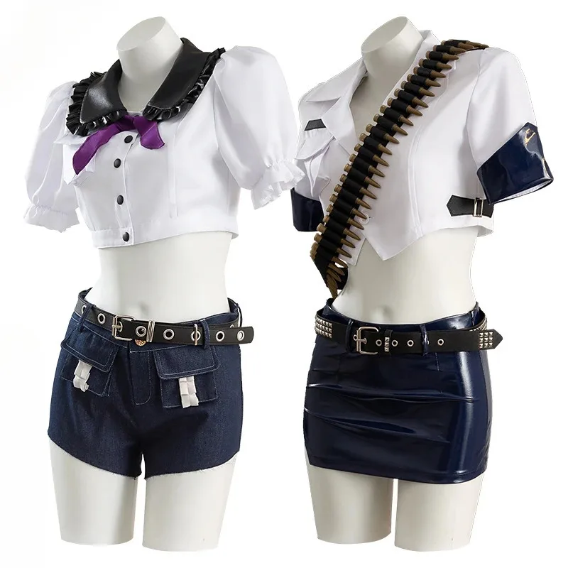 LQ[Olmee] متوفر اللباس الداخلي تخزين الفوضى شرطي الشرطة فتاة تأثيري PSG زي السراويل الزي Garterbelt مجموعة شعر مستعار هالوين عيد الميلاد