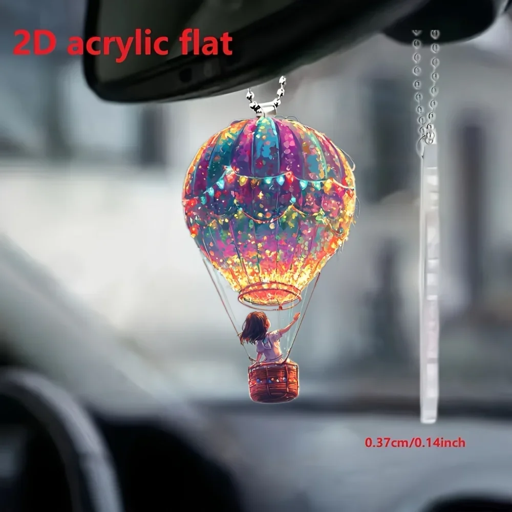 Charming Hot Air Balloon Girl Pendant Keychain,2D Flat Acrylic Charm Ornament,Decor for Car Mirrors,Bags,Home,Festive,Party,Gift