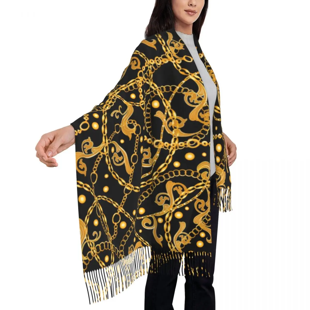 

Outdoor Scarf Winter Golden Chain Shawls and Wraps Vintage Print Custom DIY Foulard Female Vintage Head Scarves