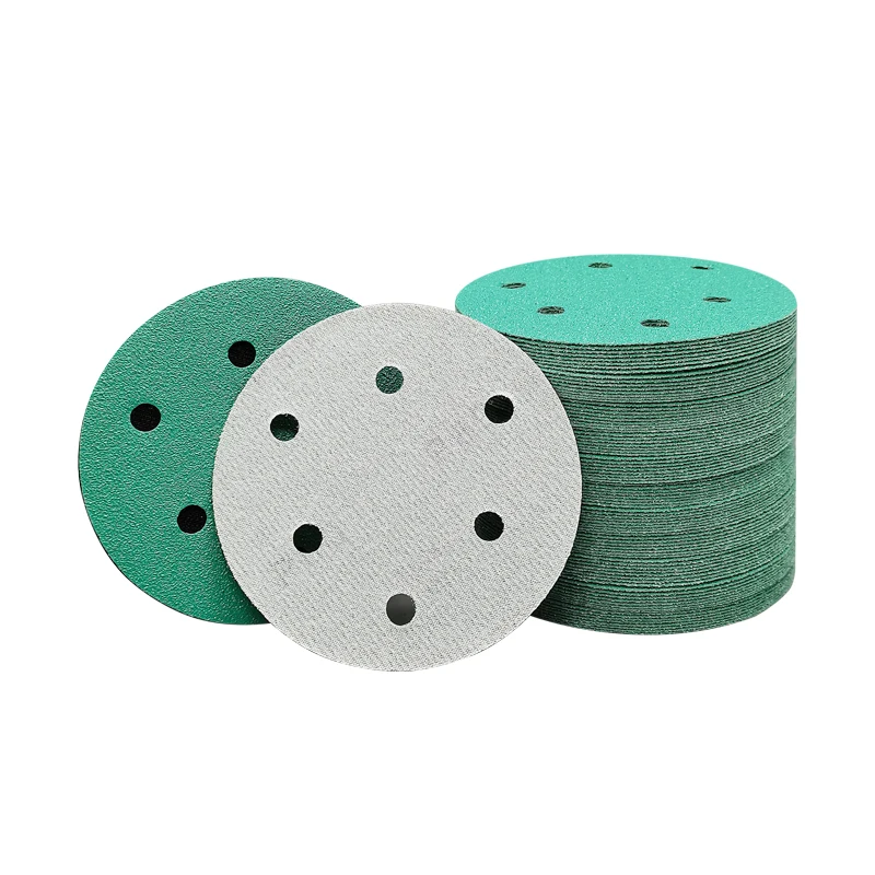 5 Inch 6 Hole Sandpaper Green Round Pneumatic Sander Flocking Car Putty Polishing Self-adhesive 125mm