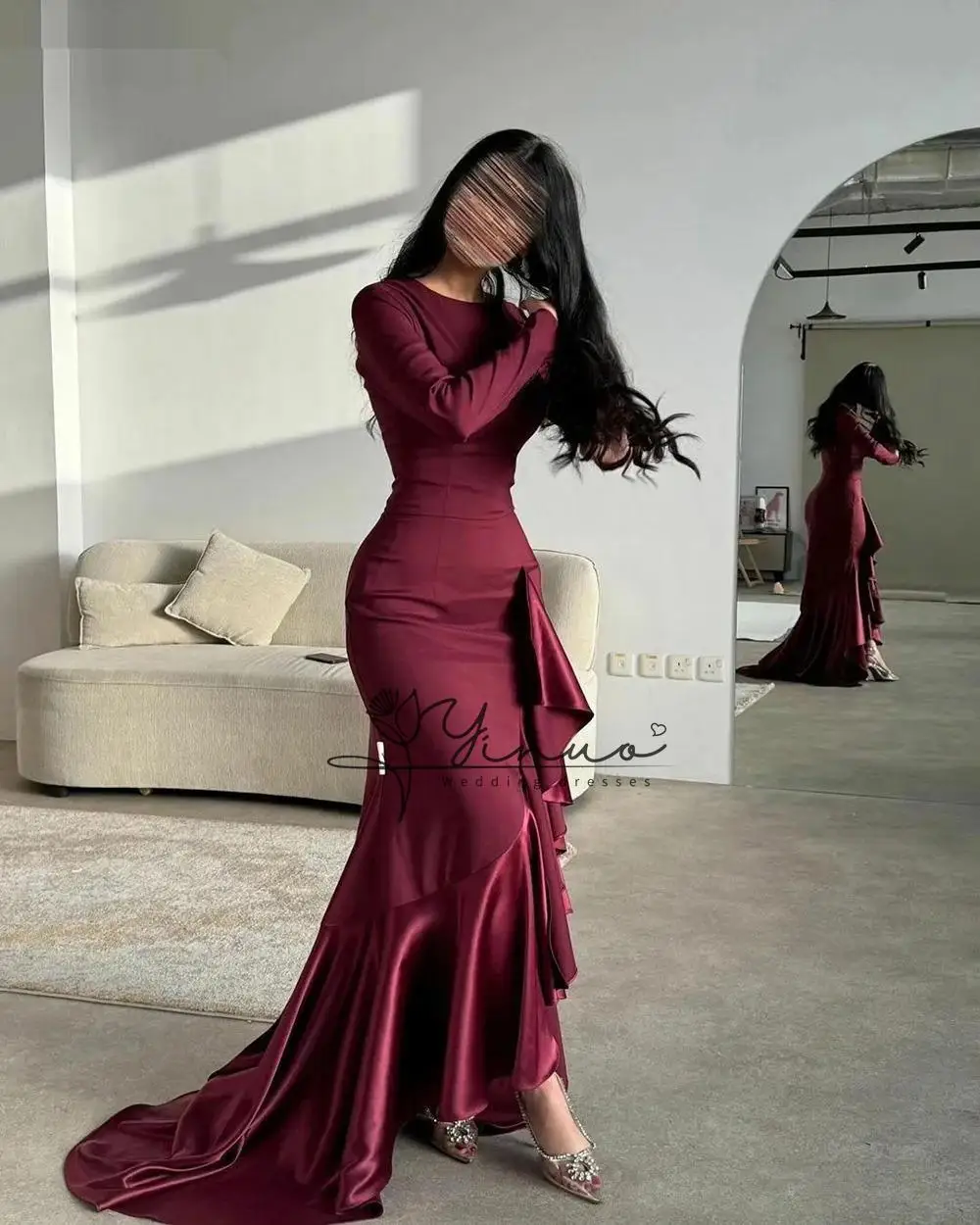 customized Elegant Mermaid Evening Dresses Ruffles Saudi Arabic O-Neck 2024 Modest Formal Occasion Prom Gowns for Women Party