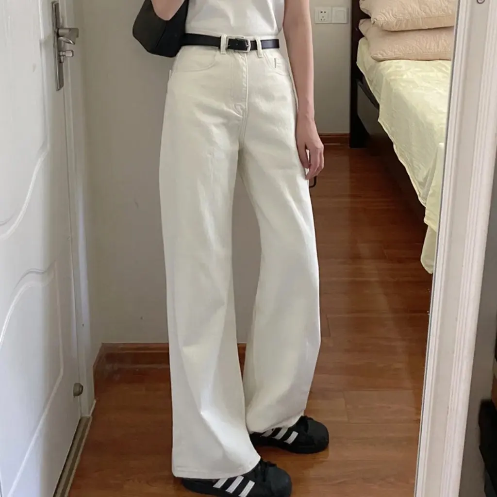 Женские белые прямые джинсы с высокой талией, облегающие весенне-осенние новые широкие брюки, свободный узкий стиль