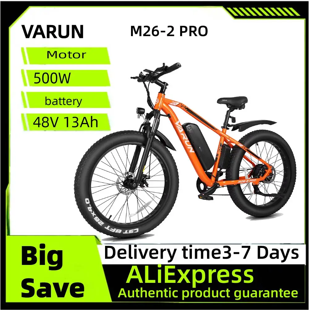 

VARUN M26-2 PRO Adult Electric Bicycle, 500W Motor Electric bike, 48V 13AH Battery City E-bike, 26 Inch Fat Tire E-Mountain bike