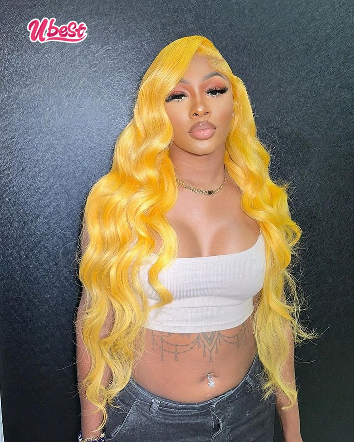 Perruque Lace Front Wig Body Wave brésilienne Remy, cheveux 100% naturels, couleur jaune vif, 13x6, densité 180%