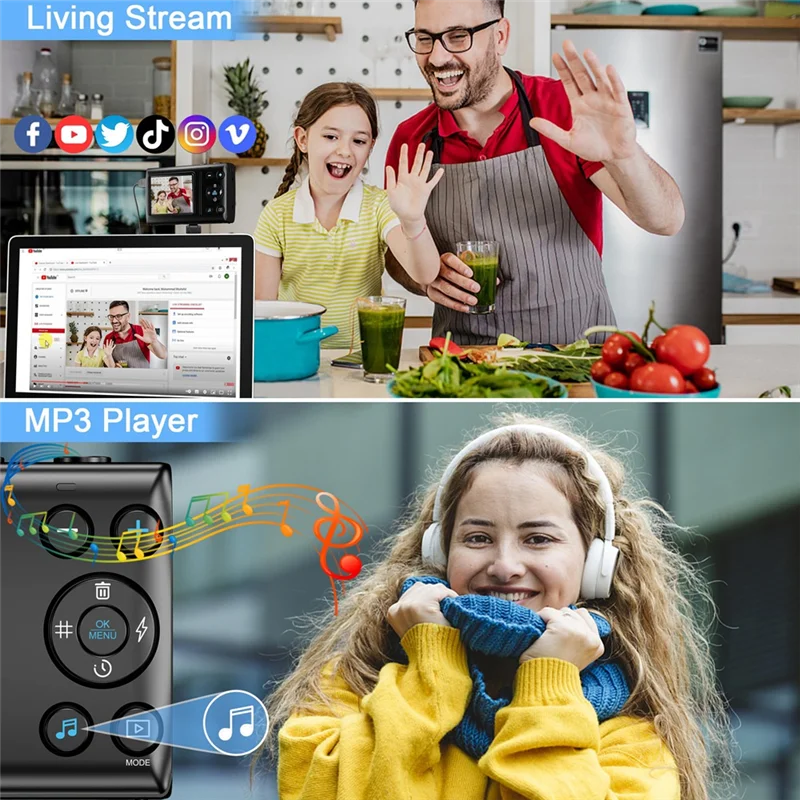 디지털 카메라, 사진용 4K 어린이 카메라, 64MP MP3 플레이어 카메라, 2.8인치 IPS 스크린, 자동 초점 간편한 설치(검은색)