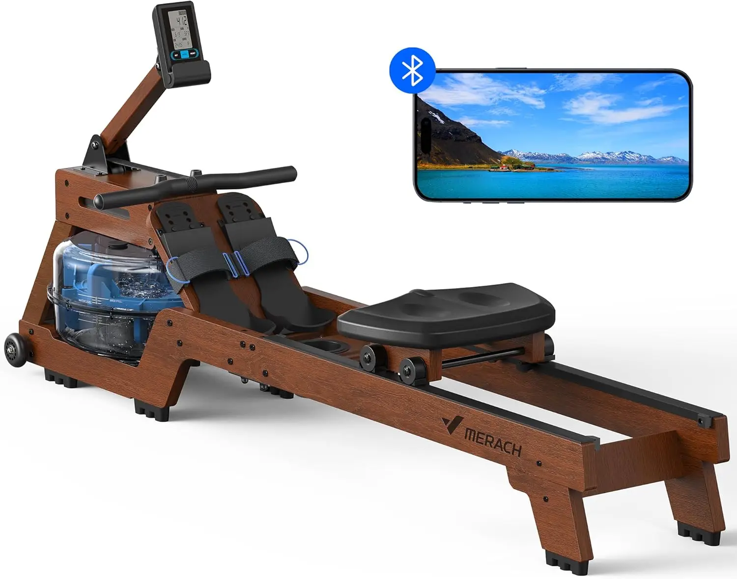 Water Rowing Machines for Home, Finest Solid Wood Row Machine with LCD Digital Monitor, Ergonomic Seating and Tablet Hold