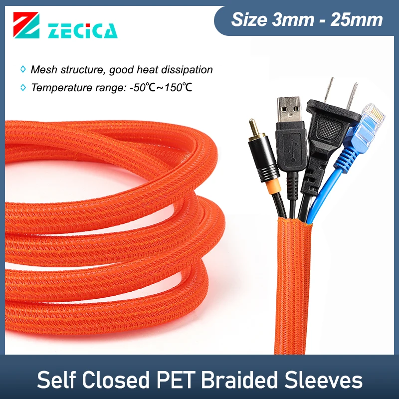 

Orange Self-Closed Cable Sleeves 3 5 8 10 13 16 19 25mm PET Braided Insulated Auto Line Split Loom Sleeving Wrap Wire Organizer