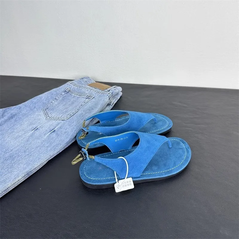 Korean Minimalist Suede Slingback Thong Sandals Women Flat Clip Toe Flip Flops Summer Casual Outdoor Beach Back Strap Sandals - view 3