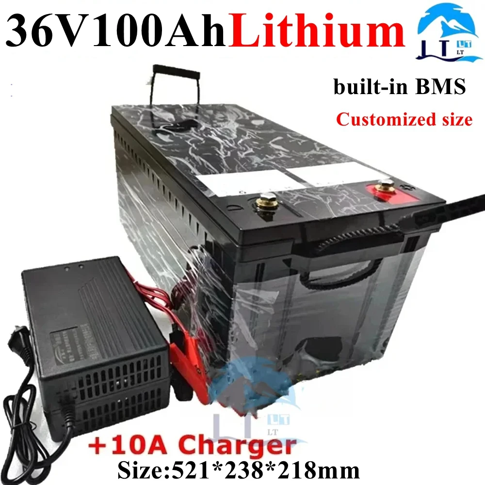 LT baterai lithium-ion lancip, 36V, 100AH, BMS film, 3500W, 2000W, vkasa de Sicile, skuter, pijat solaire, EV, Chargeur 10A