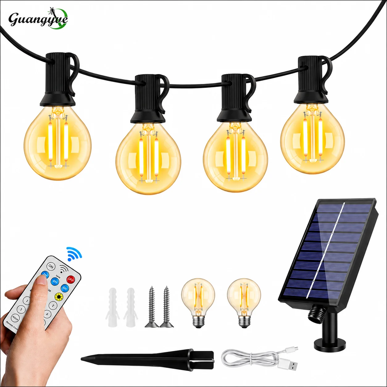 G40 Outdoor Solar String Lights Garland LED 24V Globe Dimmable 2W Waterproof Glass Amber Hanging Lights for Garden Backyard Cafe